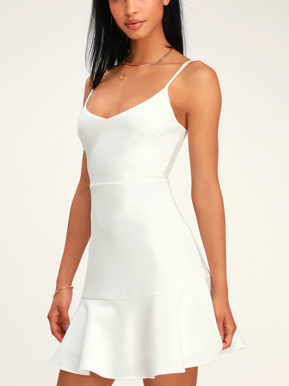 Lulus Stylize White Flounce Hem Mini Dress Size Large